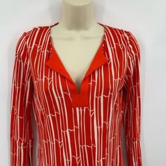DVF Diane von Furstenberg New Reina Two tunic dress Bamboo Chile silk orange 4 - Picture 2 of 6